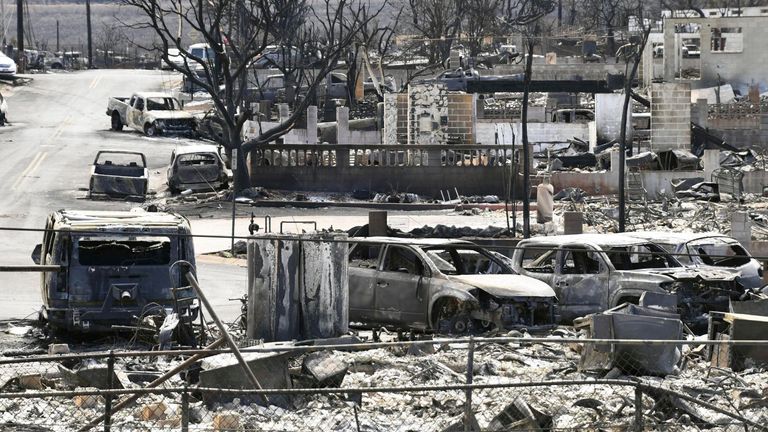Damage in Lahaina caused by deadly wildfires on the island of Maui in Hawaii
Pic:Kyodo/AP
