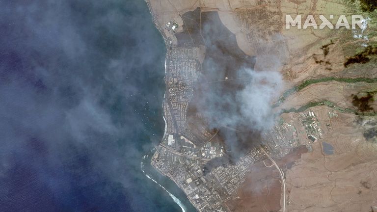 A satellite image shows an overview of wildfires in Lahaina, Maui County
Pic:Maxar /Reuters
