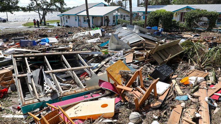 Damage to Faraway Inn is seen Wednesday, Aug 30, 2023, in Cedar Key Florida.
Pic: Tampa Bay Times/AP