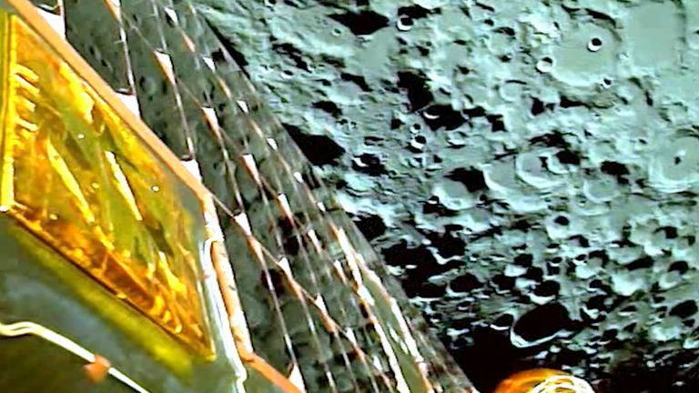 A view of the moon as viewed by the Chandrayaan-3 lander during Lunar Orbit Insertion on August 5, 2023 in this screengrab from a video released August 6, 2023. ISRO/Handout via REUTERS THIS IMAGE HAS BEEN SUPPLIED BY A THIRD PARTY. NO RESALES. NO ARCHIVES. MANDATORY CREDIT.
