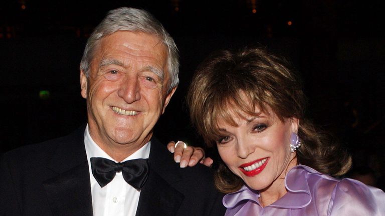 Joan Collins and the shows host Michael Parkinson at the British Book Awards 2001 at the Grosvenor House Hotel In London.