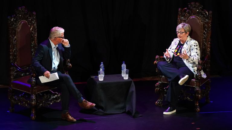 Graham Speirs interviews SNP MP Joanna Cherry during her show In Conversation With... at the Grand Hall, New Town Theatre, during the Edinburgh Festival Fringe. Picture date: Thursday August 10, 2023.