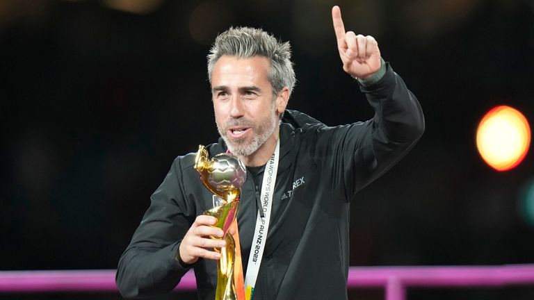 Spain&#39;s head coach Jorge Vilda after winning the World Cup final. Pic: AP