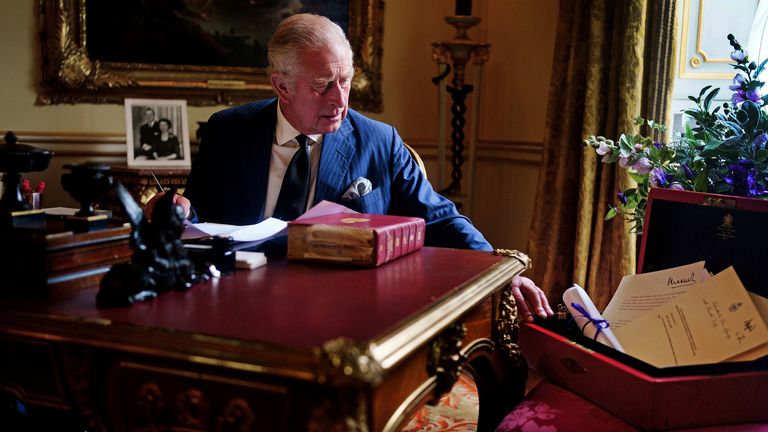 King Charles III with his red despatch box for the first time since becoming monarch. Pic: Victoria Jones 