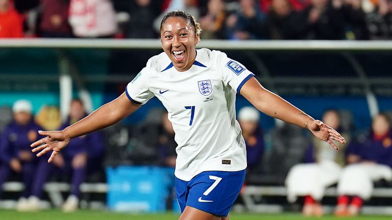 England&#39;s Lauren James celebrates scoring their side&#39;s third goal of the game against China