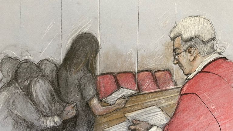 An artists sketch of the victims&#39; families, who have the right to anonymity, in court