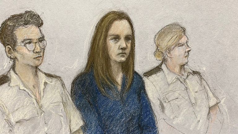 Lucy Letby in court. Pic: Artist&#39;s sketch
