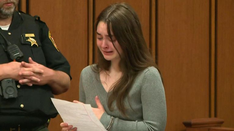 Mackenzie Shirilla reads an emotional statement during sentencing for murder