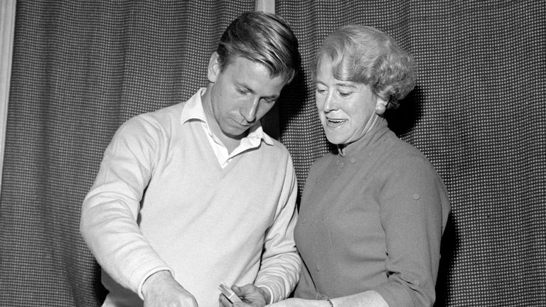 Manchester United and England footballer Bobby Charlton and his mother on his 21st birthday
