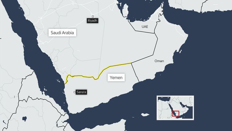 The border between Yemen and Saudi Arabia