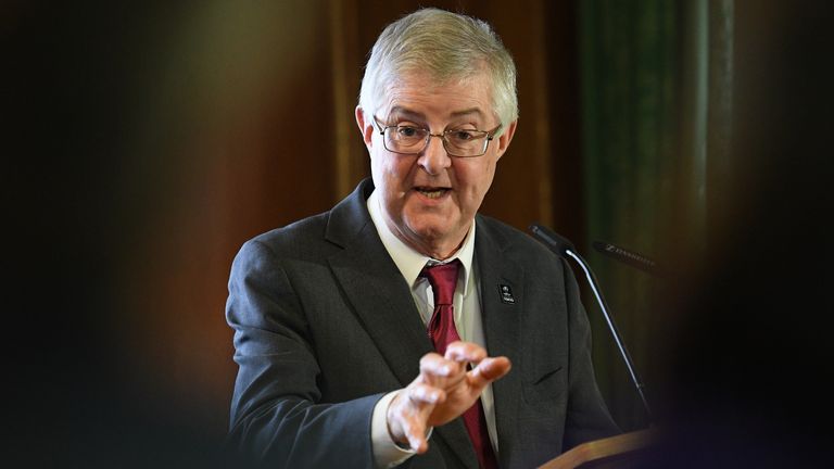 Welsh First Minister Mark Drakeford during a joint press conference with Scottish First Minister Nicola Sturgeon at Bishop Partridge Hall, Westminster.