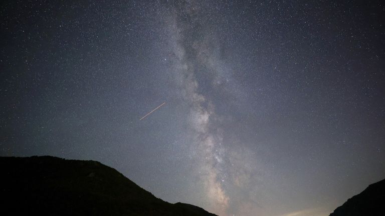 A view of meteor streaks in the night sky during annual Perseid meteor shower at Shebenik National Park, in Fushe Stude, Albania, August 13, 2023. REUTERS/Florion Goga  REFILE - QUALITY REPEAT DUE TO TECHNICAL ISSUE