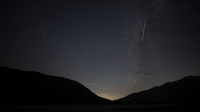 A view of meteor streaks in the night sky during annual Perseid meteor shower at Shebenik National Park, in Fushe Stude, Albania, August 13, 2023. REUTERS/Florion Goga REFILE - QUALITY REPEAT DUE TO TECHNICAL ISSUE
