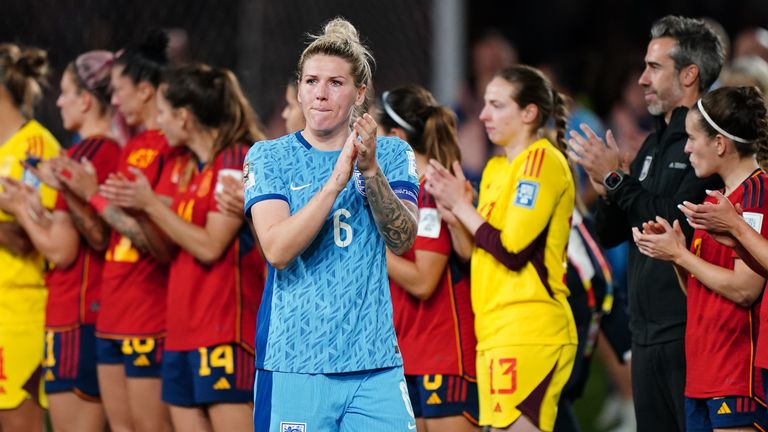 England&#39;s Millie Bright applauds supporters following England&#39;s defeat in the FIFA Women&#39;s World Cup final 