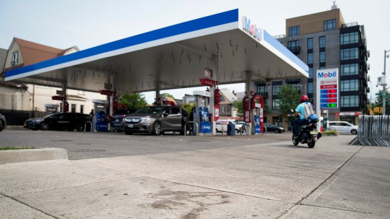 Blood stains the sidewalk at the gas station where O&#39;Shae Sibley was stabbed to death