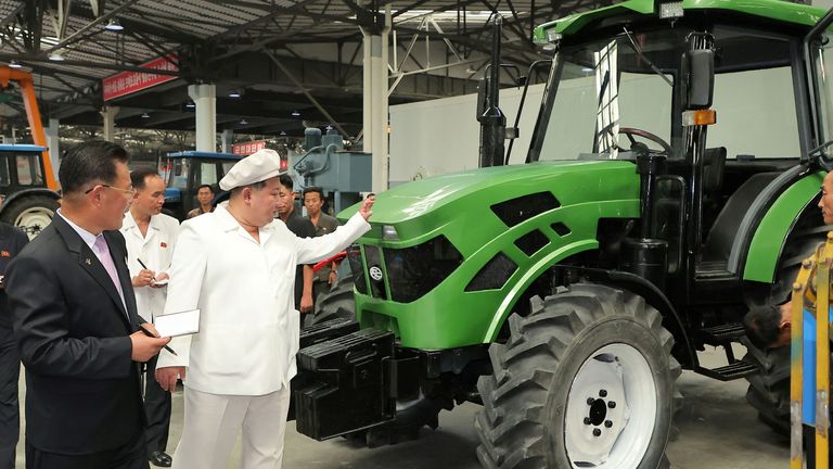 North Korean leader Kim Jong Un inspects the Kumsong Tractor Factory in North Korea August 23, 2023 in this photo released by North Korea&#39;s Korean Central News Agency (KCNA). KCNA via REUTERS ATTENTION EDITORS - THIS IMAGE WAS PROVIDED BY A THIRD PARTY. REUTERS IS UNABLE TO INDEPENDENTLY VERIFY THIS IMAGE. NO THIRD PARTY SALES. SOUTH KOREA OUT. NO COMMERCIAL OR EDITORIAL SALES IN SOUTH KOREA.
