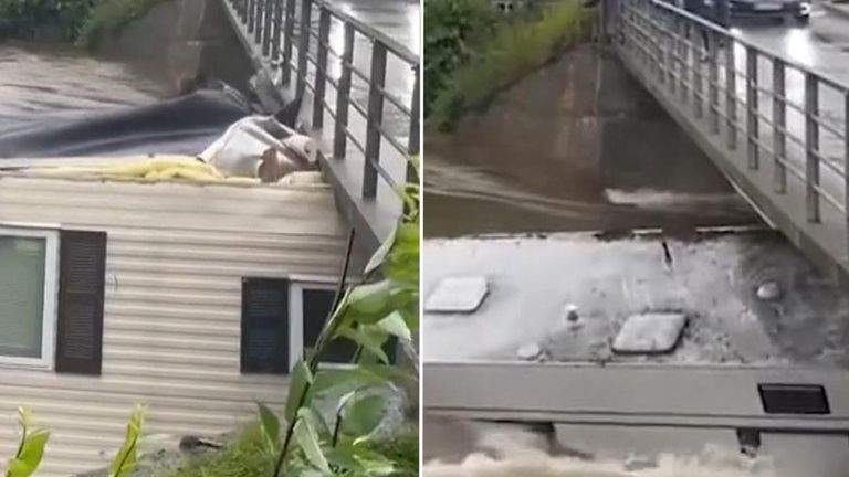 Two mobile homes smash to pieces under the same bridge in Norway