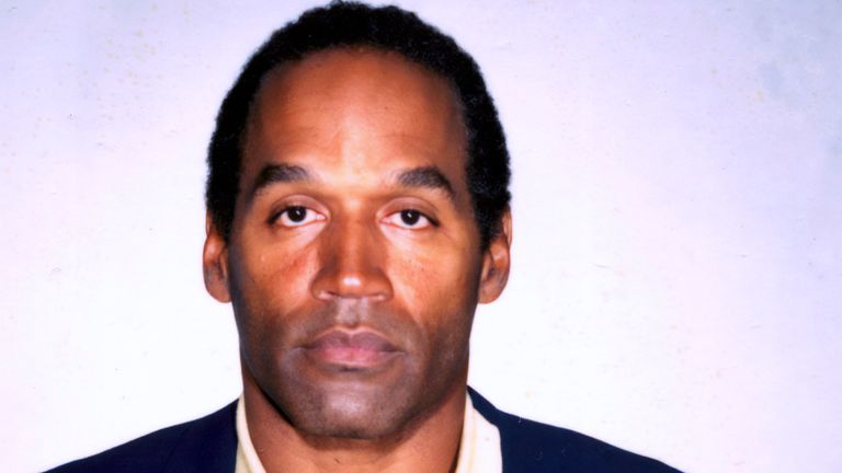 This is the booking mug for O.J. Simpson, taken Friday, June 17, 1994, after he surrendered to authorities at his Brentwood estate in Los Angeles.  Simpson was charged with two counts of murder in connection with the June 12, 1994 slayings of his ex-wife, Nicole, and acquaintance Ronald Goldman. (AP Photo/Los Angeles Police Department)
