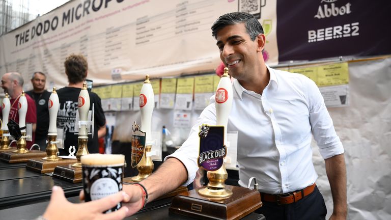 Prime Minister Rishi Sunak during a visit to the Great British Beer Festival at Olympia, 