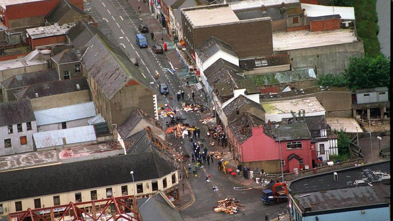 Ministry of Defence handout file photo dated 16/08/1998 showing the devastation caused in Omagh when a terrorist bomb was detonated at the junction of Market Street and Dublin Road, Omagh. A judge has recommended the UK Government undertake a human rights compliant investigation into the Omagh bombing, and urged the Irish Government to do likewise, after finding there was a "real prospect" the Real IRA attack in 1998 could have been prevented. Issue date: Friday July 23, 2021.