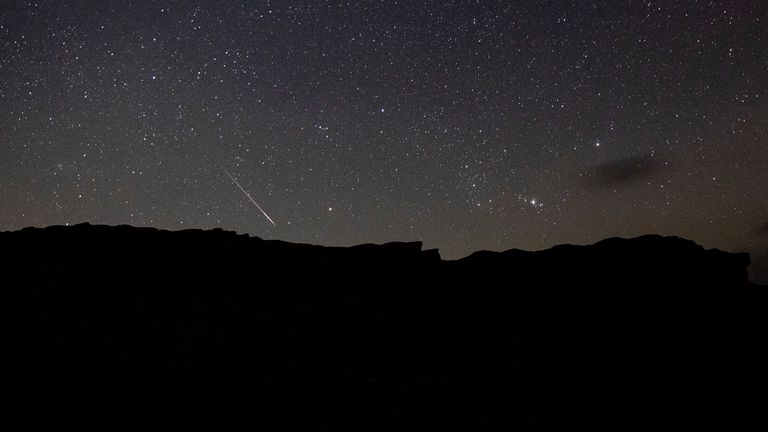 12 August 2023, Egypt, Faiyum: A Picture taken on 12 August shows the Perseid meteor shower over the natural reserve area of Wadi Al-Hitan (Valley of the Whales) at the desert of Al Fayoum Governorate. Photo by: Gehad Hamdy/picture-alliance/dpa/AP Images


