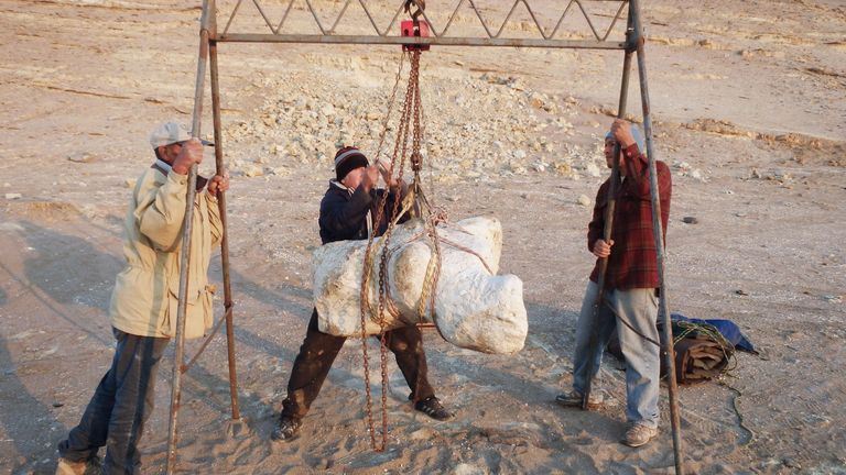 Perucetus colossus specimen being transported from the Ica desert in Peru to the Natural History Museum in Lima