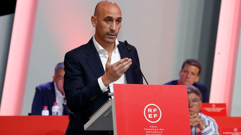Luis Rubiales during the press conference 
Pic:Europa Press/AP