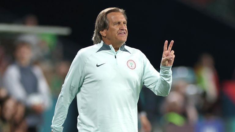 Nigeria head coach Randy Waldrum gestures on the touchline during the FIFA Women&#39;s World Cup 2023, Group B match at Brisbane Stadium, Brisbane. Picture date: Monday July 31, 2023.