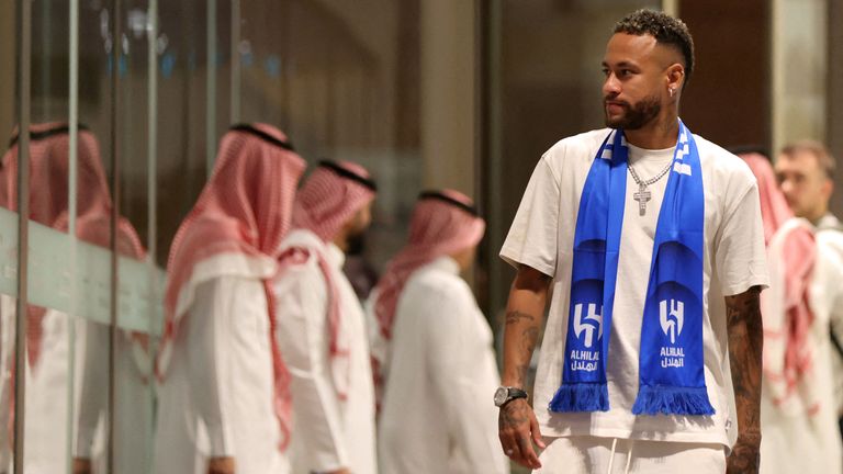 The forward wore a scarf from his new club, Al Hilal