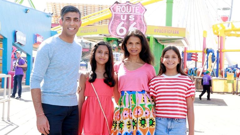 British Prime Minister Rishi Sunak, his wife Akshata Murty and daughters Anoushka and Krishna