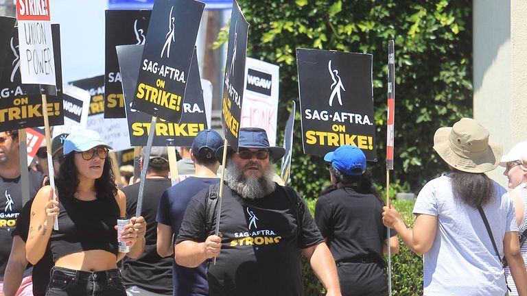 Photo by: BLW Media/STAR MAX/IPx 2023 7/24/23 Jack Black walks the picket line in support of the SAG-AFTRA and WGA strike on July 24, 2023 in Los Angeles, California.