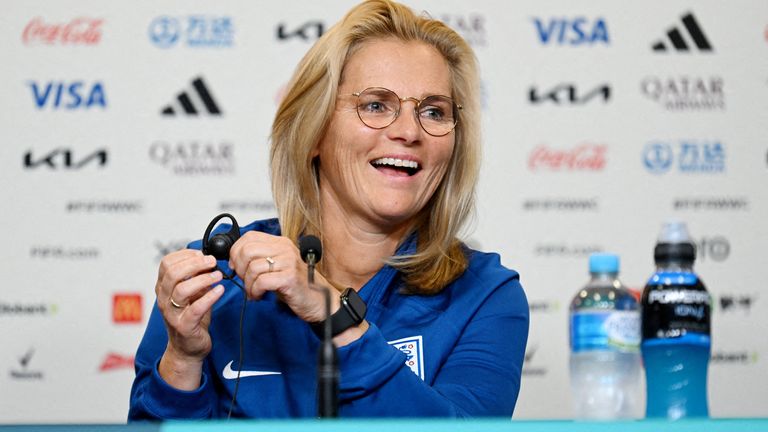 FILE PHOTO: Soccer Football - FIFA Women’s World Cup Australia and New Zealand 2023 - Group D - England Press Conference - Brisbane Stadium, Brisbane, Australia - July 21, 2023 England manager Sarina Wiegman during a press conference REUTERS/Dan Peled/File Photo
