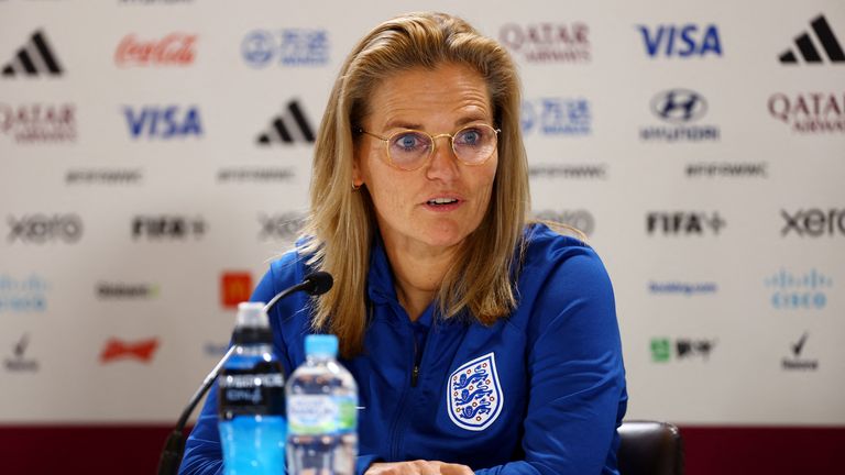 Soccer Football - FIFA Women&#39;s World Cup Australia and New Zealand 2023 - England Press Conference - Stadium Australia, Sydney, Australia - August 19, 2023 England manager Sarina Wiegman during the press conference REUTERS/Hannah Mckay