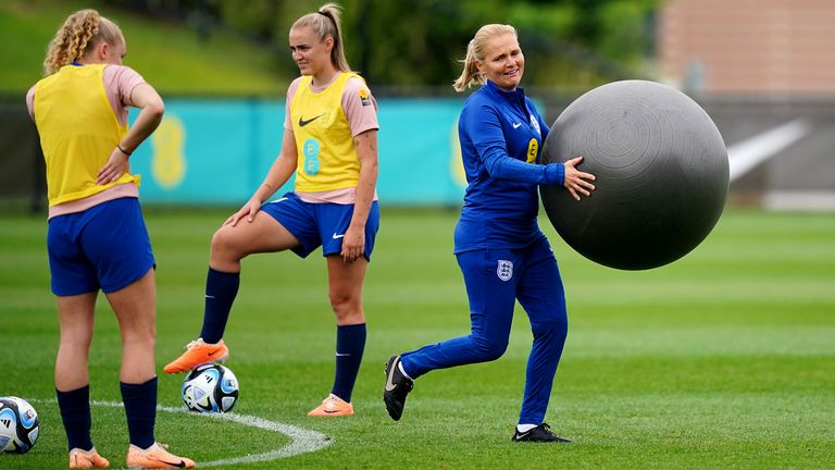 England&#39;s manager Sarina Wiegman during a training session at the Sunshine Coast Stadium, Queensland, Australia. Picture date: Saturday July 15, 2023. PA Photo. See PA story WORLDCUP England. Photo credit should read: Zac Goodwin/PA Wire...RESTRICTIONS: Use subject to restrictions. Editorial use only, no commercial use without prior consent from rights holder.
