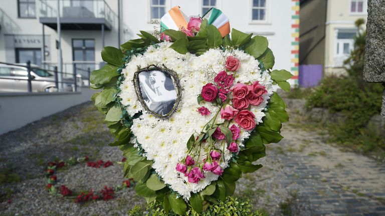 Floral tributes left outside the former home of Sinead O&#39;Connor in Bray, Co Wicklow, ahead of the late singer&#39;s funeral today. Picture date: Tuesday August 8, 2023.