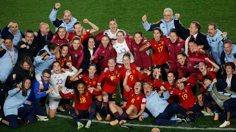 Spain celebrate their place in the final after beating Sweden