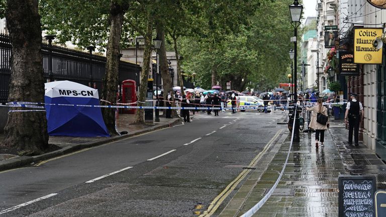 A police tent outside the British Museum in London after a man was arrested on suspicion of causing grievous body harm after a man was stabbed close to the museum, the Metropolitan Police said. Picture date: Tuesday August 8, 2023. PA Photo. See PA story POLICE Museum. Photo credit should read: Jordan Pettitt/PA Wire