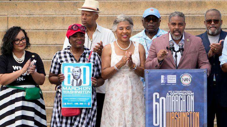 Rep Steven Horsford stands with members of the Congressional Black Caucus as he speaks at the March on Washington