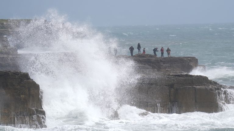 Waves crash against the shore in Portland, Dorset, as Storm Antoni is set to bring "unseasonably strong" winds and heavy rain to the UK. Picture date: Saturday August 5, 2023.