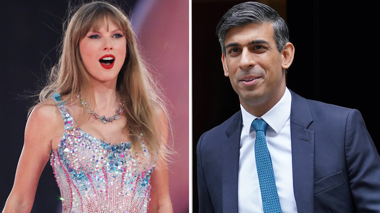 Taylor Swift on her Eras Tour - and Rishi Sunak leaving Number 10. Pics: AP and PA