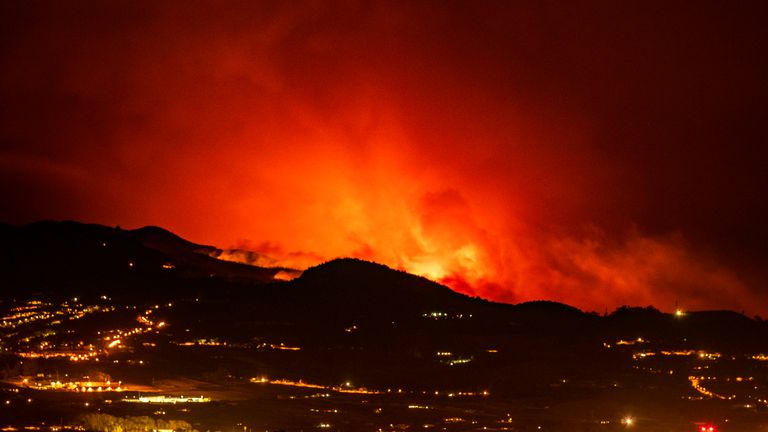 The scene near the town of La Laguna and Los Rodeos airport in Tenerife on Friday night. Pic: AP