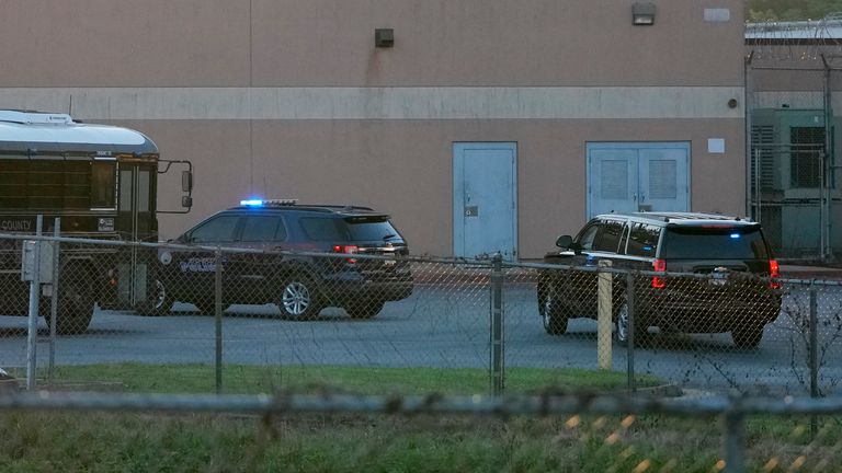 Donald Trump arrives at Fulton County Jail, Georgia Pic: AP