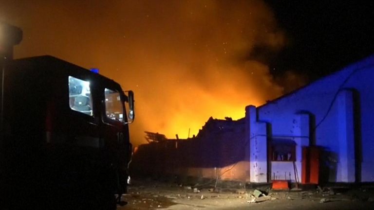 Corn storage facility burns in Ukraine