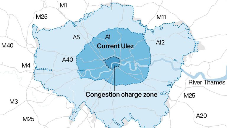 An illustration of the expanded ULEZ zone