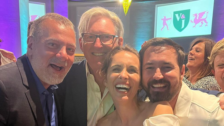 Mcclure celebrated with fellow Line of Duty stars Martin Compston and Adrian Dunbar, as well as the show&#39;s creator Jed Mercurio. Pic: @mrmartincompston/Instagram