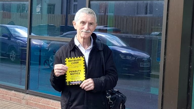 Toni Schiavone outside Aberystwyth Justice Centre. Pic: Cymdeithas yr Iaith