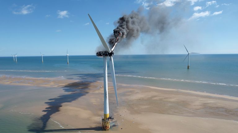 Wind turbine on fire off the coast of Norfolk