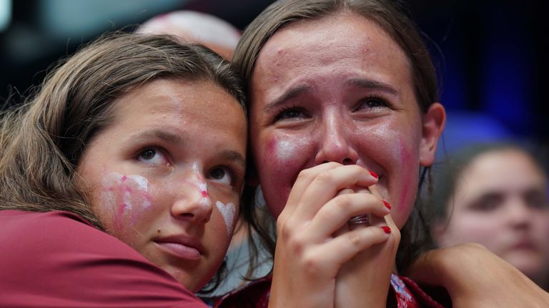 England fans react during a screening of the FIFA Women&#39;s World Cup 2023 final between England and Spain at BOXPARK Wembley, London after lost by 1-0. Picture date: Sunday August 20, 2023. PA Photo. See PA story SPORT Lionesses. Photo credit should read: Lucy North/PA Wire