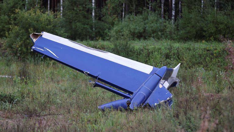 A wreckage of the private jet linked to Wagner mercenary chief Yevgeny Prigozhin is seen near the crash site in the Tver region, Russia, August 24, 2023. REUTERS/Marina Lystseva
