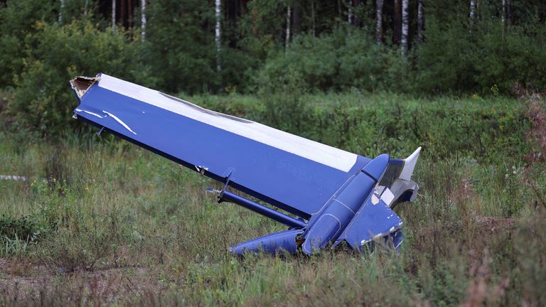 A wreckage of the private jet linked to Wagner mercenary chief Yevgeny Prigozhin is seen near the crash site in the Tver region, Russia, August 24, 2023. REUTERS/Marina Lystseva
